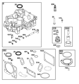 Crankcase Cover/Sump Group Diagram and Parts List for 49E777-0003-B5 400000 - 699999 Briggs and Stratton Engine